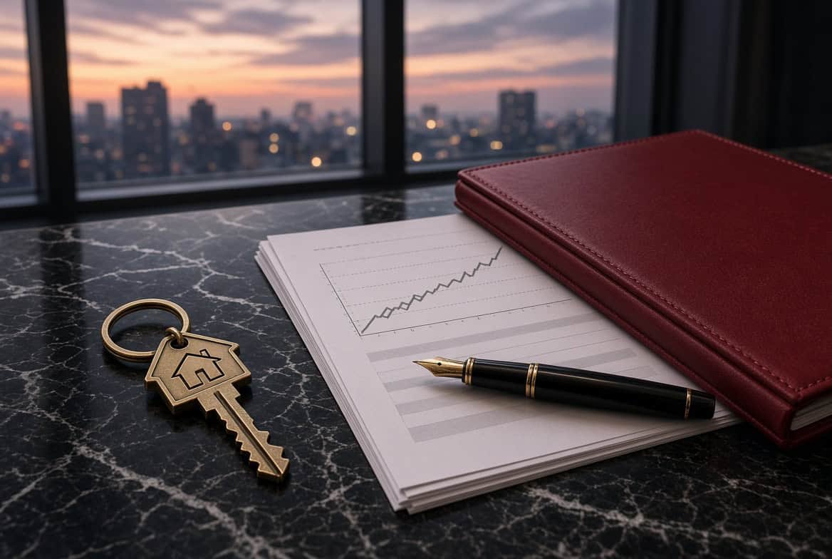 Mortgage and residential financing documents with house key