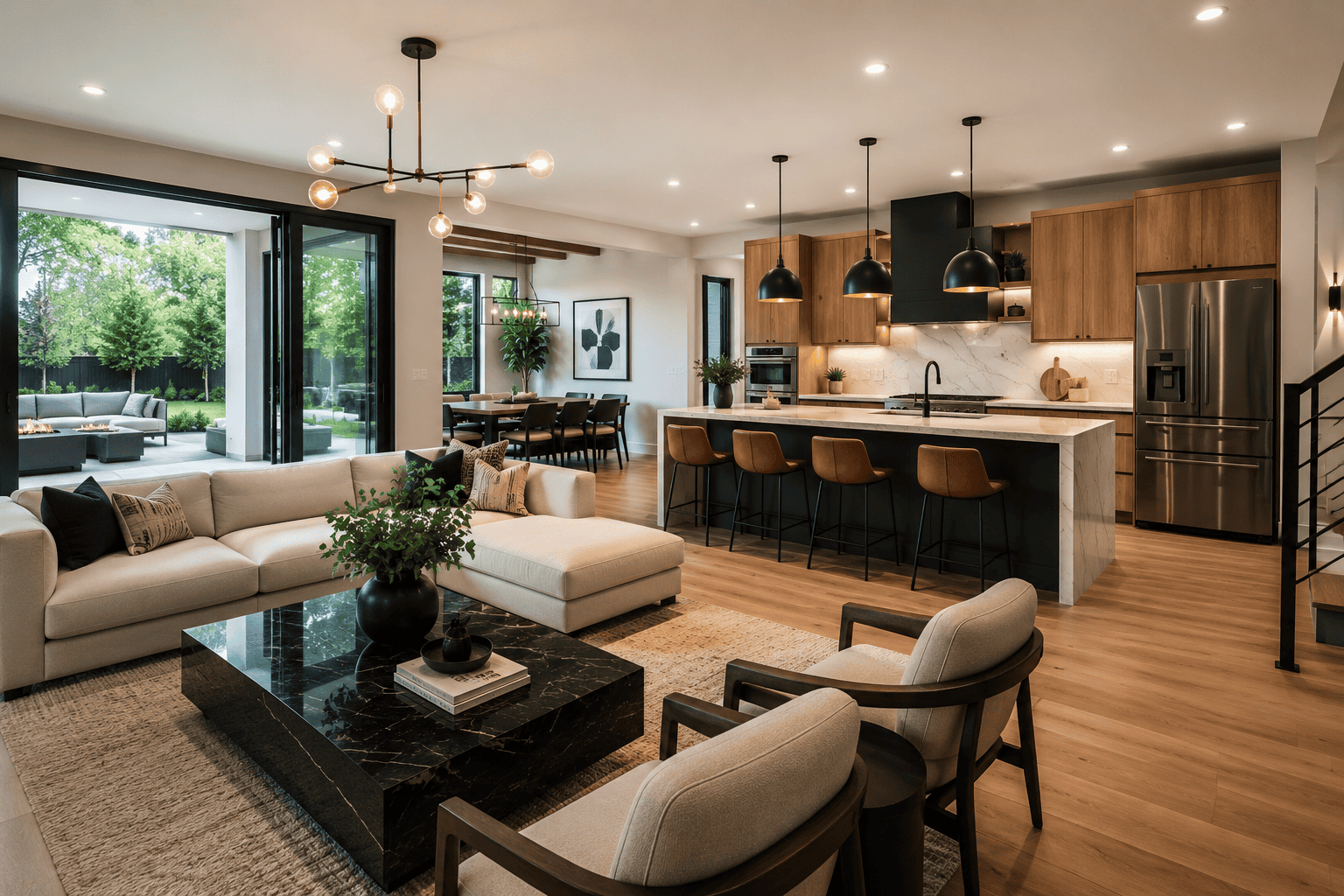 Custom built new construction home in Michigan showcasing modern craftsmanship and open living design
